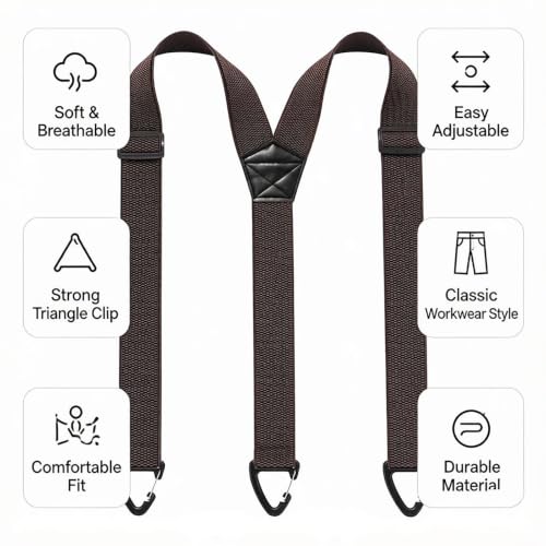 Image of Suspenders for Men Black, Professional Elastic Braces with Strong Clips, Durable Support for Work and Formal Wear, Adjustable Design for Daily Comfort, Black Color Polyester Material