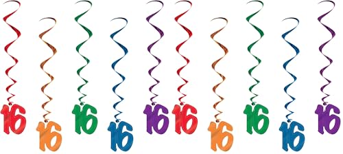Image of Beistle Number 16 Whirls Hanging Decorations (Pack of 2)