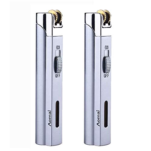 Windproof Jet Torch Butane Flame Butane Viewable Cigar Cigarette Lighter with Lock Silver (2 Packs)