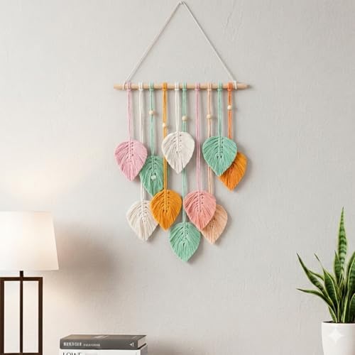 Image of Nostrae by Ekhasa Macrame Wall Hanging Leaves | Boho Wall Hanging Big Size | Handmade Macrame Wall Decor for Bedroom, Living Room, Balcony & Nursery | Boho Theme Home Decor Tapestry