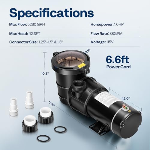 VIVOHOME 1.0 HP 5220 GPH Powerful Above Ground Swimming Pool Pump with Strainer Basket, Energy Efficient