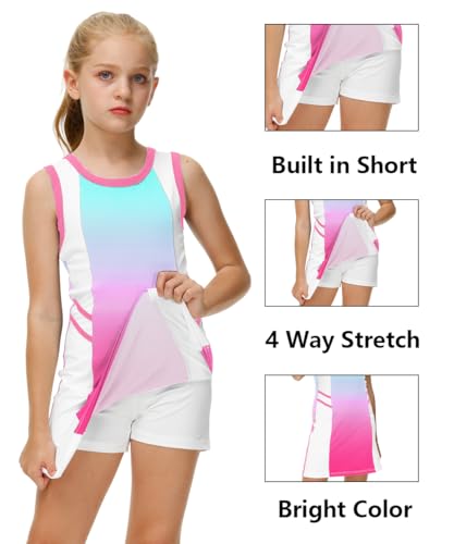 AOBUTE Girls Tennis Outfit 2 Piece Set Sportswear Tank Dress and Shorts 4-12Y3