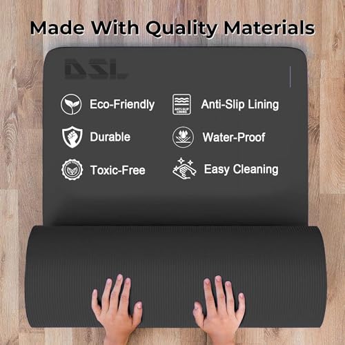 DSL Yoga Mat, Thick Non Slip Exercise Mat - Gym Fitness Pilates Workout Mat for Women Men, 15mm Large 61 x 185cm - Black/Blue/Purple/Pink/Green/Red - Image 3