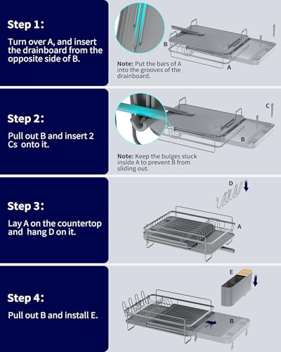 image for Kitsure Extendable Dish Drying Rack, Large Drying Dish Rack with Cutle