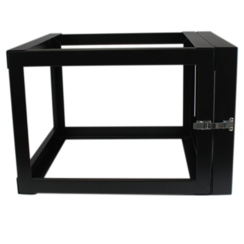Image of StarTech 6U 4-Post Hinged Wall Mount Open Rack, 19in, 109lb (RK619WALLOH) | Swing-out hinged frame, SPCC cold-rolled steel, Ships fully assembled, Cage nuts, 19.8in /50.2cm depth