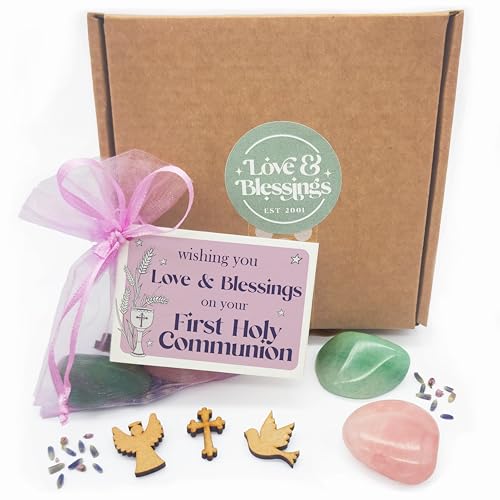 First Holy Communion Gift Bag of Love and Blessings - Gemstone keepsake with mini card for Girls (Lilac)
