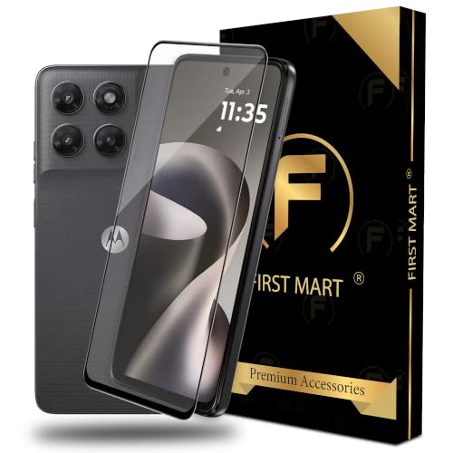 Image of FIRST MART Tempered Glass for Motorola G37 Power & Moto G37, 9H Full-Glue Screen Protector, 3D Edge-to-Edge, HD Clear, Oleophobic, Case-Friendly, Black, Pack of 1