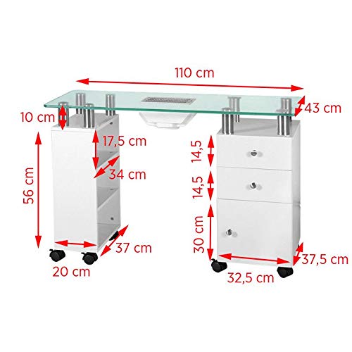 Activeshop Manikürtisch Nageltisch Glass mit staubabsaugung 013b Weiss – Bild 3