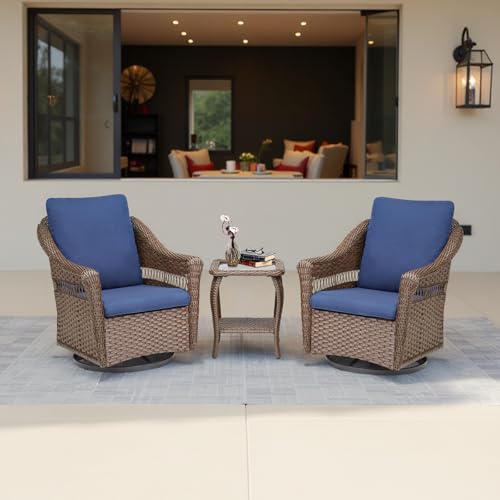 Patio-Furniture-Set-Outdoor-Rattan-Wicker-Swivel-Rocking-Chairs-3-Piece-Conversation-Set-with-Soft-Cushion-and-Side-Table-for-Balcony-Garden-Deck-Backyard-Porch-Blue Patio Furniture Set Outdoor Rattan Wicker Swivel Rocking Chairs 3 Piece Conversation Set with Soft Cushion and Side Table for Balcony Garden Deck Backyard Porch Blue