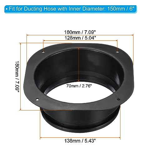 PATIKIL 6" Duct Connector Flange, 2 Pack Dryer Vent Wall Plate Square to Round Straight Ducting Plate for Air Heating Cooling Ventilation Exhaust Fan, Black - Image 2