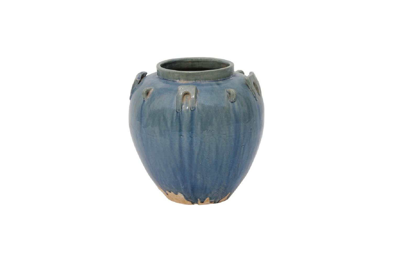 Lily’s Living Lily's Living Ceramic Round Pot with Six Loop, 9 Inch Tall, Antique Blue