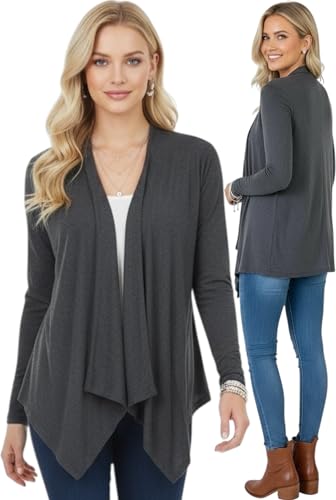 Image of ToBeInStyle Womens Open Front Long Sleeve Lightweight Asymmetrical Draped Cardigan with Side Pockets