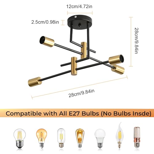 Dorlink Chandelier Light, 4 Lights Industrial Ceiling Light Black with Gold - Image 2