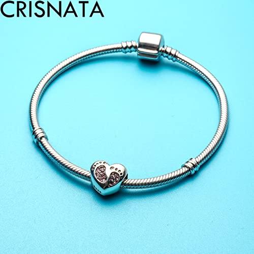 Baby Shower Gifts New Baby Footprint Birthstone Charm, 925 Sterling Silver Feet on Heart Beads, fits European Birthday Bracelet, Gifts for Mom/Wife/Kids3
