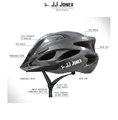 Image of JJ Jonex Adjustable Cycling & Skating Helmet with Detachable Visor | Light Weight | Adjustable Strap with Comfortable Chin Padding | Blue | Medium Size | (Black, Medium)