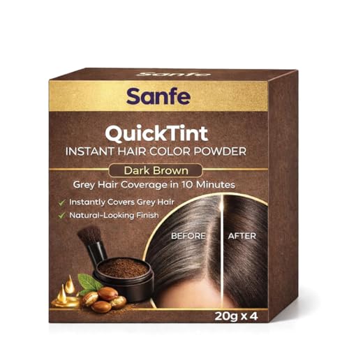 Sanfe QuickTint Instant Hair Color Powder - 20gm | Mess-Free Instant Touch-Ups | Hair Color Powder | Grey Hair Coverage | Hair Colour Black & Dark Brown | Beard Colour