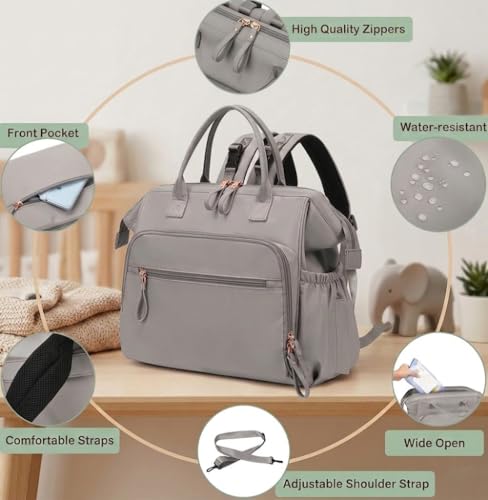 APEXORIGIN Baby Diaper Bag Backpack, Large Capacity Waterproof Nappy Tote Bag with 14 Pockets and Insulated Bottle Sleeves, Wide Open Maternity Travel Bag - Image 5