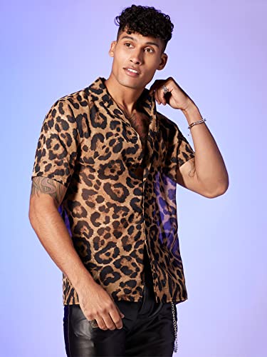 OYOANGLE Men's Paisley Graphic Sheer Mesh Short Sleeve Round Neck Blouse Top3