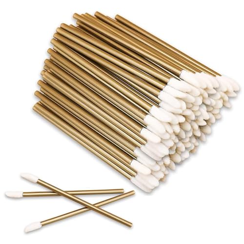 300Pcs Disposable Lip Brushes Wands Velvet Touch Lipstick & Lip Gloss Applicators Precision Tips for Concealer Makeup Removal Nail Polish and More Travel Friendly Beauty Tool Gold