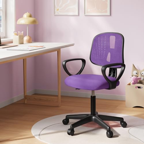 Miniatura 7 de Klihome Silla Escritorio Infantil, Silla Estudio Giratoria, Sillas Juvenil Con Ruedas, Sillas Ergonómica De Malla Transpirable, Taburete Giratorio Con Respaldo Ajustable Automático, Violeta