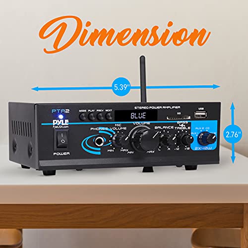 Pyle Home Audio Power Amplifier System - 2X40W Bluetooth Mini Dual Channel Mixer Sound Stereo Receiver Box w/ AUX, Mic Input - For Amplified Speakers, PA, CD Player, Theater via RCA, Studio Use - PTA2 by Pyle - Image 6