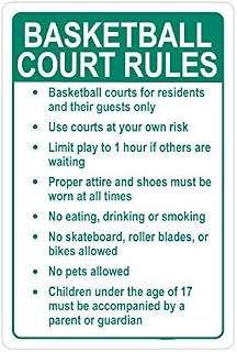Basketball Court Rules Sign Vertical Novelty School Metal Sign 8x12 Inch Notice Danger Warning Caution for Outdoor & Indoor
