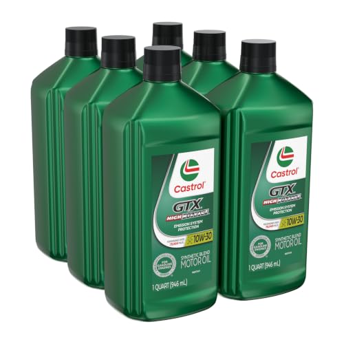 Image of Castrol GTX High Mileage 10W-30 Synthetic Motor Oil, 1 Quart, Pack of 6