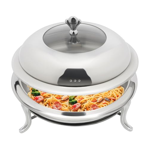 Contenitore per cibo Chafing Dish Buffet con coperchio in vetro, telaio di supporto e bruciatore alcolico, adatto per alimenti, in acciaio inox, multifunzione, adatto per caffetterie, snack bar e