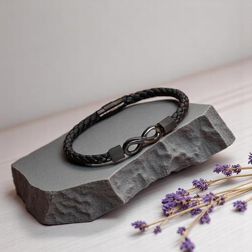 Pulsera de Cuero Infinity para Hombre con Acero Inoxidable 7.5'' miniatura 4