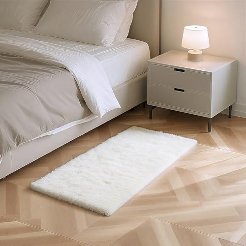 Fluffy Shaggy Area Rug, White 2x4, Bedroom & Living Room