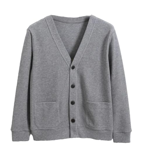 Men's V-Neck Solid Color Knitted Cardigan Long-Sleeved Casual Solid Cotton Sweater
