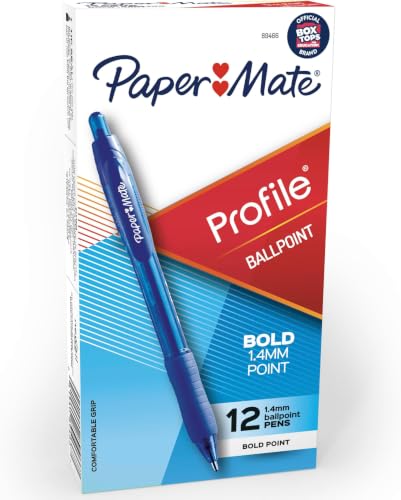 Image of Paper Mate Profile Retractable Ballpoint Pens, Bold Point (1.4mm), Blue, 12 Count (Pack of 12)