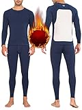 Angenehmes Material: Herren Thermounterwäsche Set bestehen aus 89% Polyester und 11% Spandex. Das Oberteil und das Unterhose ist mit Innenfleece, sehr warm, bequem und blickdicht. Im kalten Winter bringt es Ihnen eine Sicherheit. Außerdem kombiniert warme Unterwäsche die Leistung und die Mode, sowohl warm als auch schön.Hinweis: es gibt nur ein Set Thermounterwäsche ( ein Oberteil und ein Unterteil )