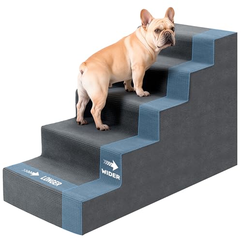 Dog Steps for High Bed, Extra Wide 23" H Dog Stairs for Small Dogs, 5-Tier Pet Stairs with Washable Cover, Non-Slip Pet Steps for Dogs to Get On Bed