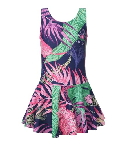 Image of Girls One Piece Swimsuits Leopard Bathing Suit for Kids Hawaiian Swimwear with Skirt Swim Dress 3-16 Years