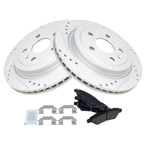 Image of TRQ Performance Rear Brake Pad and Rotor Set Ceramic Coated Drilled Slotted