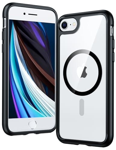 Image of FNTCASE for iPhone SE 3rd(2022) Case: iPhone SE 2nd(2020) Case Clear Magnetic Phone Cases Compatible with Magsafe Slim Anti Yellowing Rugged Protective Transparent Cell Phone Cover (B-Black)