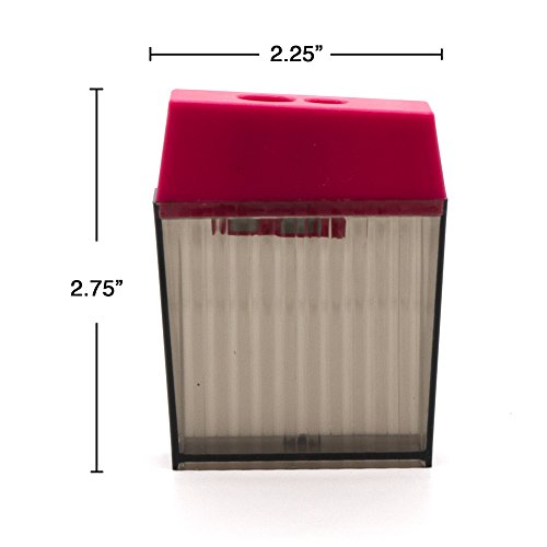 Emraw Dual Hole Manual Pencil Sharpener With Rectangular Receptacle To Catch Shavings For Regular & Oversize Pencils/Crayons - Blue, Green, Pink & Black -Great For School, Home & Office (6 Pack) #TOP1