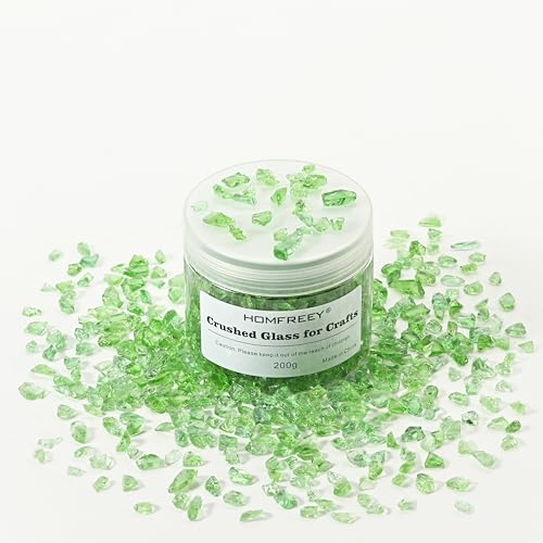 Green Blunt Crushed Glass Sprinkles,for Crafts Jewelry Making and DIY Resin Molds Decoration Glass Chips,3-6mm Glitter Colorful Clear Chunky Shards,Broken Crystals Sparkle (200g)