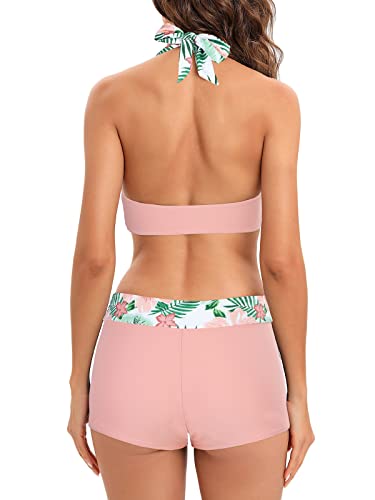 Century Star Women Two Piece Swimsuit Athletic Bathing Suits For Women Ruffled Tummy Control High Waisted Swimsuits C Pink Flower 12-14 thumb #3