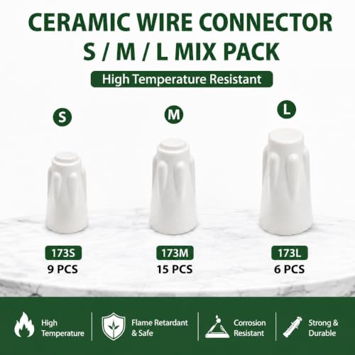 Image of Ceramic Wire Nuts 30PCS, High Temp Wire Connectors, Porcelain Wire Connectors 3 Sizes S /M /L, Heat Resistant Wire Caps for Oven Repair, Furnace, Heater & HVAC,