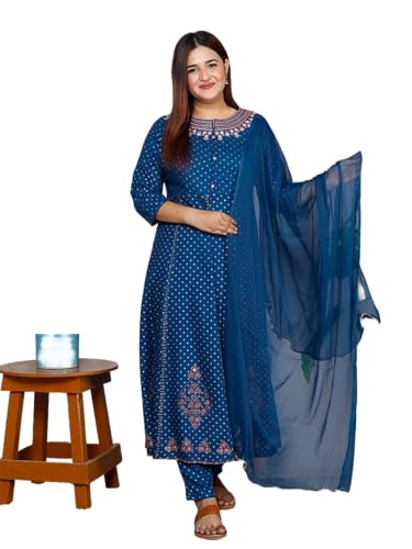 Image of Anarkali Kurta Pant Dupatta Set Embroidered