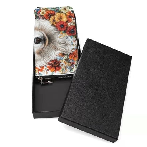 White Dog with Flowers PU Leather Clutch Long Bifold Wallet, Coin Purse Credit Pass Case, Durable Card-Holder Money Storage for Women Men3