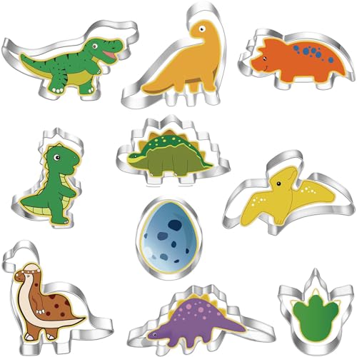BGOBTY Cortadores Galletas Dinosaurio,10 piezas Molde Galletas Dinosaurios,Cortador de galletas de acero inoxidable,Decoración de cumpleaños de dinosaurio,Adecuado para cumpleaños de niños