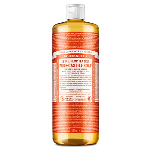 Dr Bronner's 18-in-1 Pure Castile Liquid Soap, Made with Organic Oils, Used for Face, Body, Hair, Laundry, Pets and Dishes, Certified Fair Trade & Vegan Friendly, 946ml Recycled Bottle
