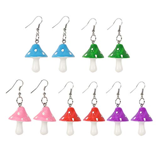 MIKI-Z 5/6 Paare Harz Pilz Ohrringe Kunststoff Simulation Pilz Tropfen Ohrringe Kit Cover