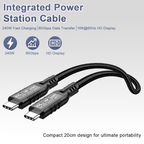 Image of Verilux PD 240W Type C Cable Fast Charging, 20CM C Type Charger Cable with 80Gbps Data Transfer & 16K@60Hz UItra HD Dislay for Thunderbolt 5 /4 /3, iPhone 17 /16 /15, Galaxy S25 /S24 /S23