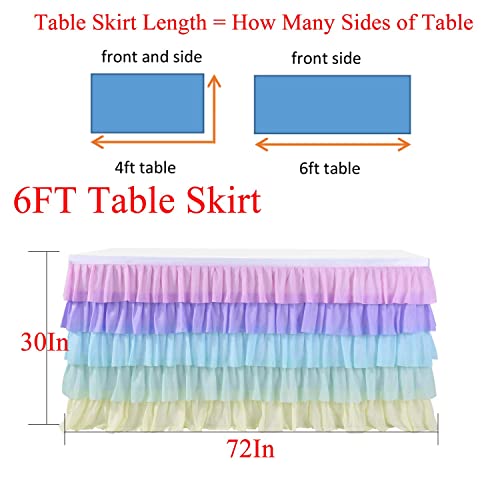Besutolife Rainbow Table Skirt Unicorn Ruffle Tablecloth For Birthday Macaron Unicorn Party Baby Shower Rectangle Table 6Ft #TOP6