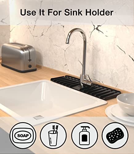 Blissy Life Kitchen Sink Splash Guard - Silicone Mat Behind Faucet, Handle Drip Water Catcher Tray, Counter Backsplash Protector For Bathroom Kitchen Rvs Farmhouse - 14 Inches (Black) #TOP1