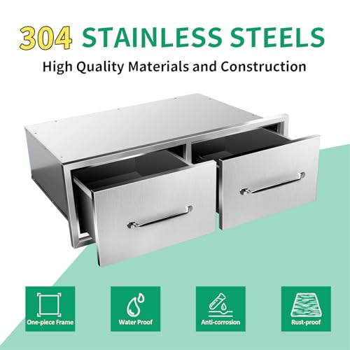 Image of Outdoor Kitchen Drawers 30 inch W x 10 inch H x 20 inch D Stainless Steel Single Drawers with Ergonomic Handle for BBQ Island, Patio Grill Station & Outdoor Kitchen Cabinets